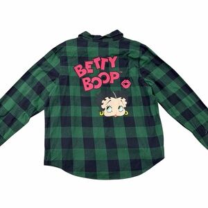NWT Betty Boop Green Plaid Flannel Shacket M Graphic Back